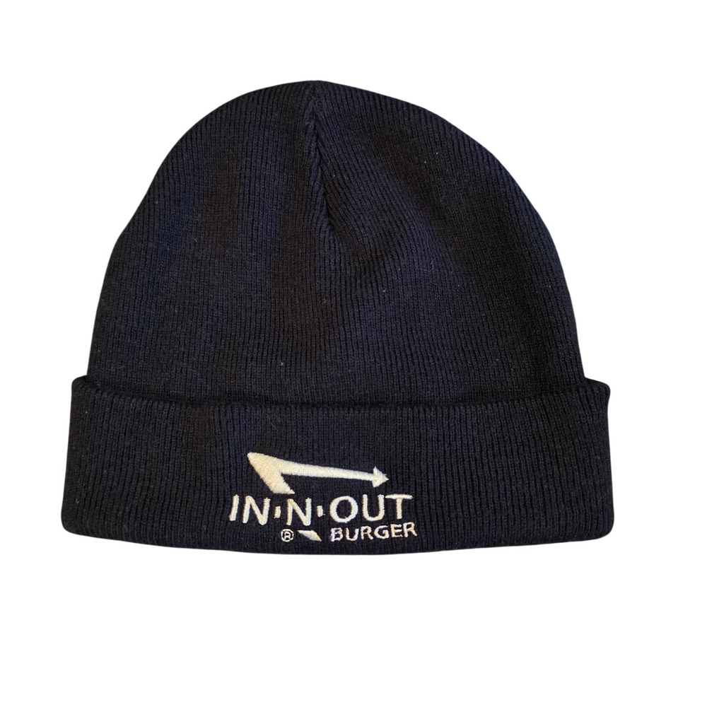 In-N-Out Burger Beanie Black Knit Cuffed Watch Cap Embroidered Logo Hat